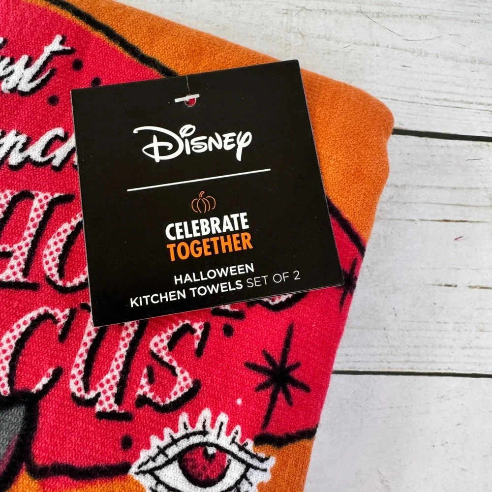 Disney‎ Hocus Pocus Kitchen Towels Set 2 Binx Cat Halloween Orange New